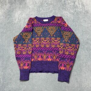 Vintage Meister Sweater Women Multicolor Geometric Wool Retro Heritage Crew Neck